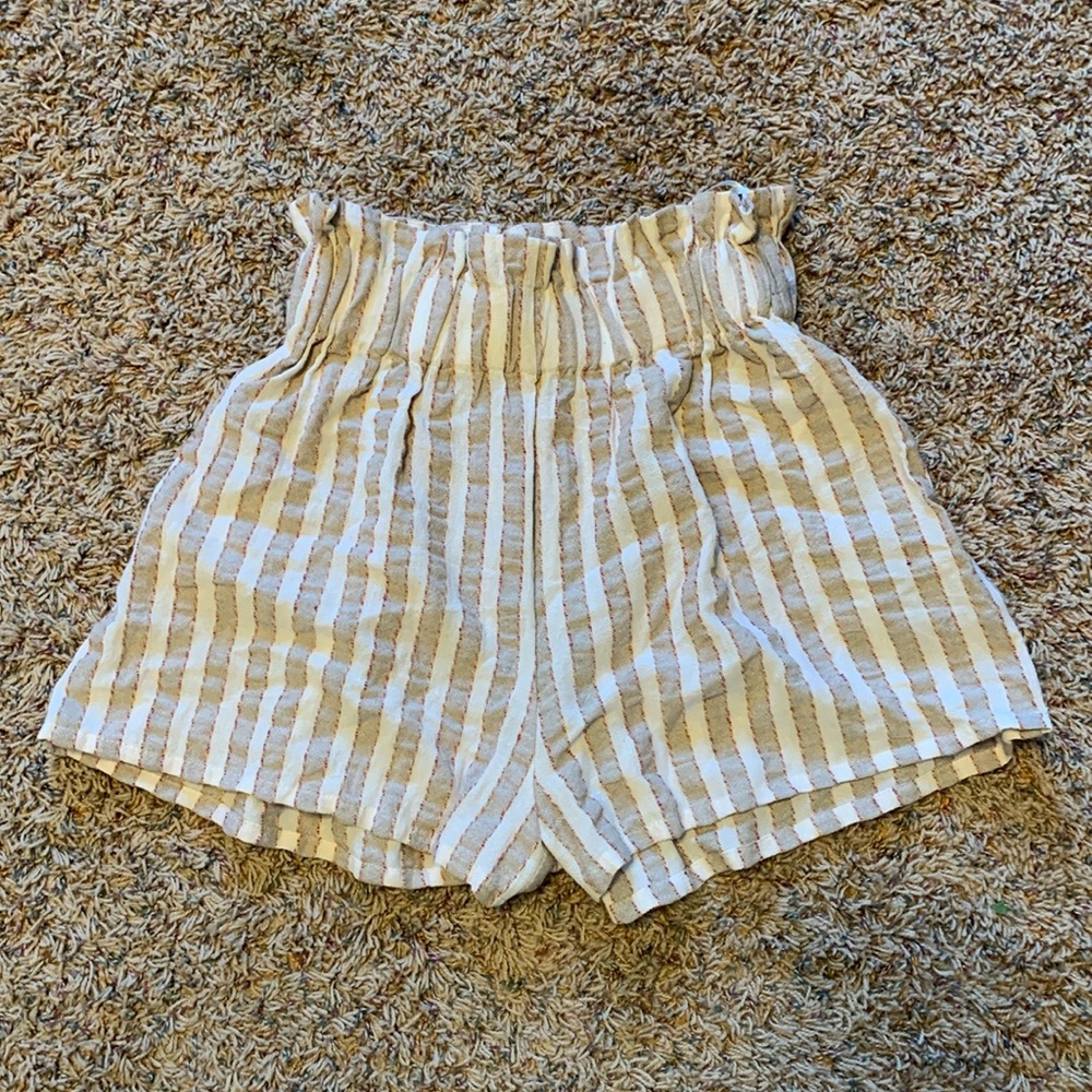 High Waist Striped Tan Shorts